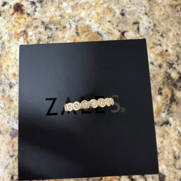 Zales 1/2 CT. T.W. Natural Diamond Bezel-Set Eternity Band in 14K Gold Size 4.5 - Picture 8 of 17